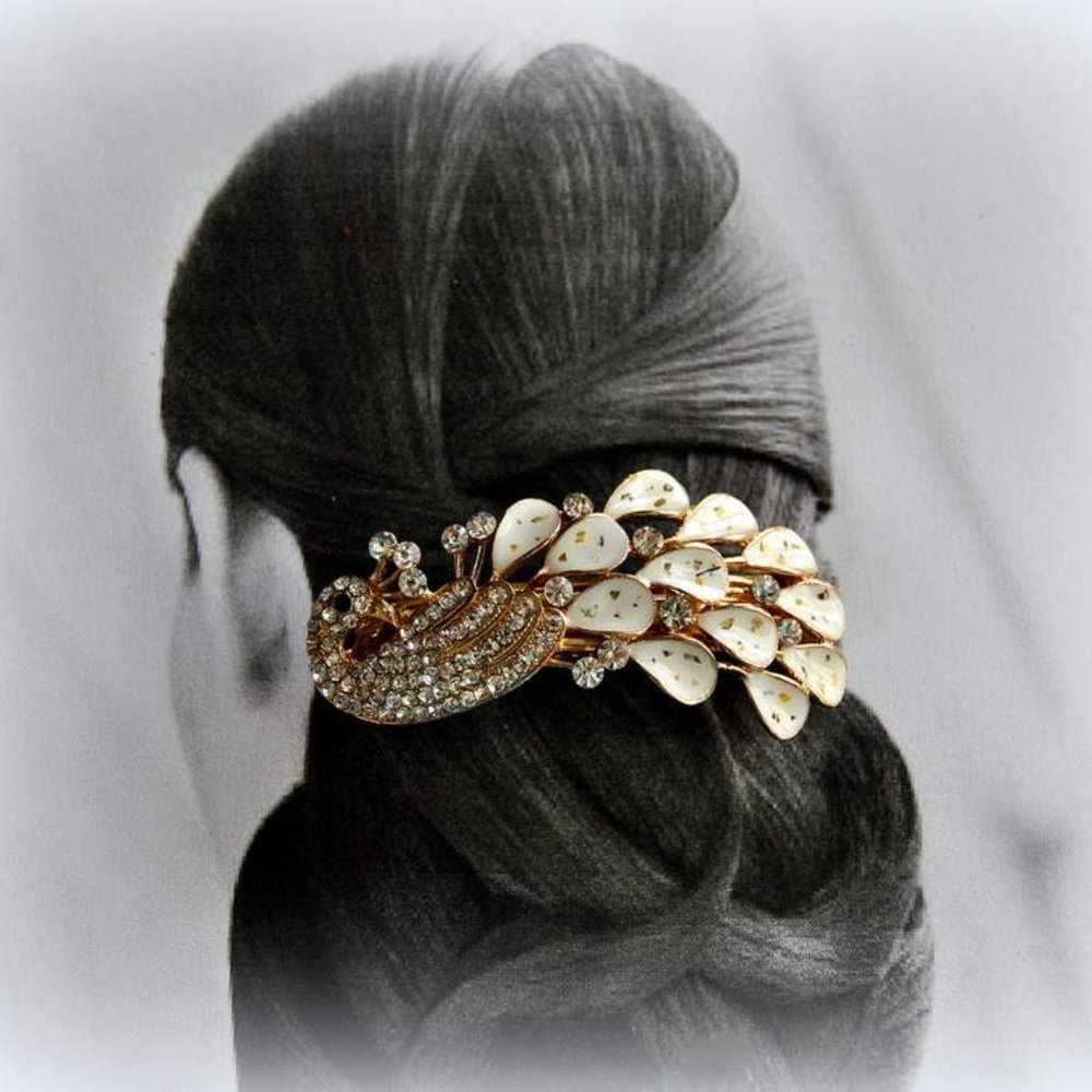 Crystal-encrusted Jeweled Peacock Barrette Bridal Hair Clip